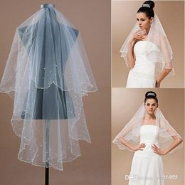 Cheap Discount White Ivory Bridal Veils High Quality Wedding Accessories with Pearls layer Scallop Edge Romantic Wedding Veil Elbow Length