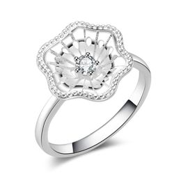 Free Shipping New 925 Sterling Silver fashion Jewellery Flowe with White Diamond With Pave zircon ring hot sell girl gift 1732