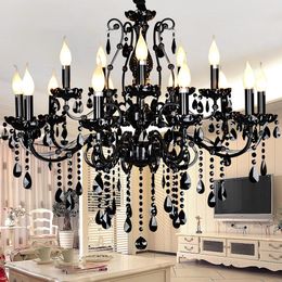 European Black Crystal Living Room Chandeliers Luxury Dining Room Ceiling Pendant Chandeliers Hotel Lobby Restaurant Hanging Fixtures