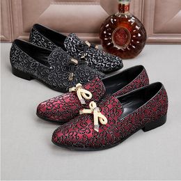 luxury designer style Strass Men Loafers Black Suede Crystal Rhinestones Slippers Party Wedding Dress Shoes Slip-on Mocassins Men Loafers M426