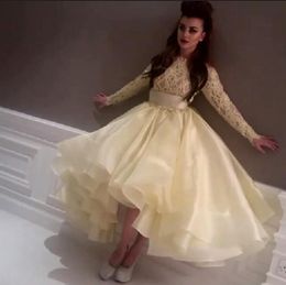 2023 Myriam Fares Abiti da sera con maniche lunghe Arabia Abiti da ballo in pizzo con perline Gioiello Collo Cocktail High Low Party Celebrity Abito formale