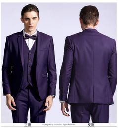 New Stylish Slim Fit Purple Groom Tuxedos Notched Lapel One Button Men's Wedding Dress Prom Clothing Business suit(Jacket+pants+tie+Vest)