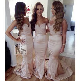 2015 Blush Pink Bridesmaid Dresses Sweetheart Strapless Floor Length Lace Bridesmaid Gowns For Wedding Party Taffeta Mermaid Wedding Dress