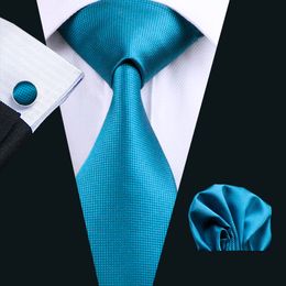 Teal Silk Tie Set Free Shipping Hanky Cufflinks Mens Solid Jacquard Woven Business Casual Neck Tie Set N-0221