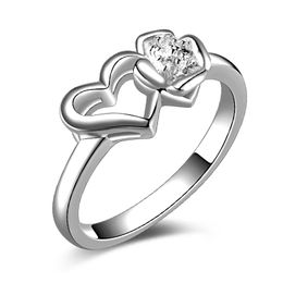 Free Shipping New 925 Sterling Silver fashion jewelry classic Heart White Diamond With Pave zircon ring hot sell girl gift 1725