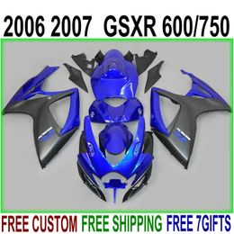 High quality bodykits for SUZUKI GSX-R600 GSX-R750 2006 2007 K6 matte black blue plastic fairing kit GSXR600 750 06 07 fairings set KD1