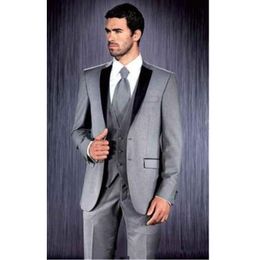 Grey Silver Two Buttons Groom Man Suits For mens Suits Business Party Tuxedos 3 pieces (jacket + pants + vest) Custom made