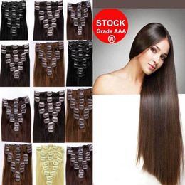 wholesale-7A 14"- 26",8pcs Unprocessed brazilian remy Hair straight clip-in hair remy human hair extensions, 12 Colours for choose ,100g/set,