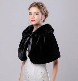 In Stock Black Bridal Wraps Fake Faux Fur Hollywood Glamour Wedding Jackets Street Style Fashion Cover up Cape Stole Coat Shrug Shawl Bolero