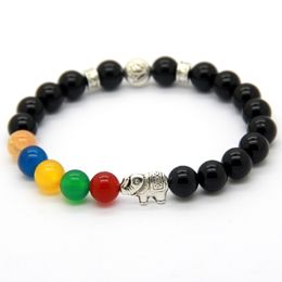 New Products Hand-Made 8MM Black Agate Beads Lotus with Elephant Yoga Meditation Bracelets, Good Luck Jewelry Party Gift