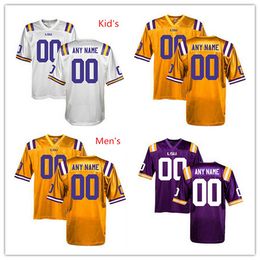 Camisa de futebol americano LSU Tigers College personalizada personalizada ouro branco roxo com costura dupla de qualidade superior qualquer nome número-saída de fábrica