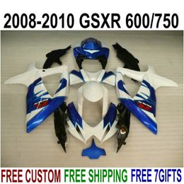 hot sale fairing kit for suzuki gsxr750 gsxr600 2008 2009 2010 k8 k9 gsxr600 750 0810 white blue corona Customise fairings set r47p