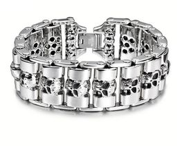 Heavy Punk men titanium steel Biker bike Motorcycle Chain Bracelet Gothic Cool Boys 316L stainless steel Skeleton skull bracelets bangle Jewellery