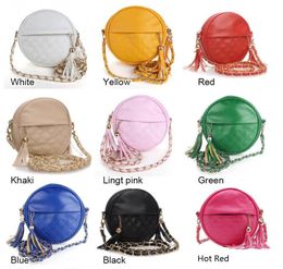 Kvinnor Tassel Kedja Små Väskor Mini Lady Fashion Round Axelväska Handväska PU Läder Sling Crossbody Bag