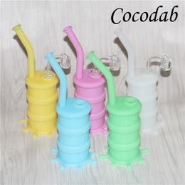 Mini Silicone Oil Drum Rigs Mini Silicone Barrel Rigs Water Bongs Pipes With 4mm 14mm male quartz nails and glass downstem