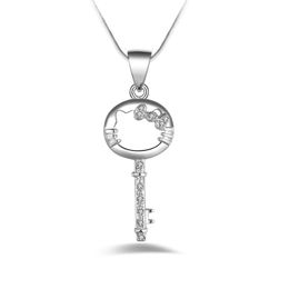 Free shipping fashion high quality 925 silverl cat Key with White diamond jewelry 925 silver necklace Valentine's Day holiday gifts Hot 1698