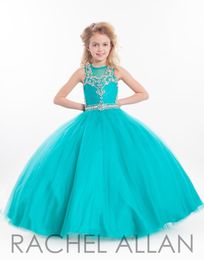 Rachel Allan Girls Pageant Dresses For Teens Illusion Neck Crystal Beades Fushia Long Keyhole Back Size 13 Party Children Flower Girl Gowns