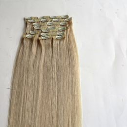 120G 10pcs/1set Clip in hair extensions 18 20 22inch 613#/Bleach Blonde Straight Remy human hair extensions