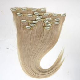 120g 10pcs/1set clip in hair extensions 18 20 22inch 613#/Bleach Blonde Straight Remy human hair Top Quality