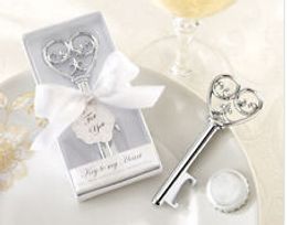 100pcs Key to My Heart Simply Elegant victorian wine bottle opener Barware Tool wedding Party Favour gift Silver With White Retail Box