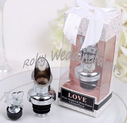 FREE SHIPPING 50PCS "LOVE" Chrome Bottle Pourer N Stopper Set Wedding Favours Party Favours Wine Stopper Wedding Gifts Wholesale Bridal Shower