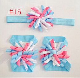 Korker Bow Head band Flower + Hand Feet Flowers set Christening Baby Christening Accessories triple Corker Loop Hair Bands 100 sets PD010