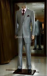 Custom Made Grey One Button Groom Tuxedos Notch Lapel Best Man Groomsmen Men Wedding Suits Bridegroom (Jacket+Pants+Tie+Vest)