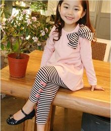 Children girls outfits set long sleeve Blouse shirt+striped pants baby girl's suit kids fashion sets spring autumn clothing C-6