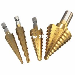 Hand Tools 4 PC HSS Titanium Coated Step Drill Bits Set SAE Sizes Bits ,Shank 1/4 inch 3/8inch tools knife dremel