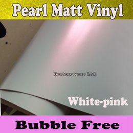 Premium Pearl White Matt Vinyl Wrap White-pink Pearlescent white Matte Film Car Wrapping Foil Sticker Size:1.52*20M/Roll ( 5x66ft