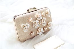 2020 Golden Flowers Evening Clutch Bag Women Bags Wedding Shiny Handbags Bridal Metal Bow Clutches Bag Chain Shoulder Bag