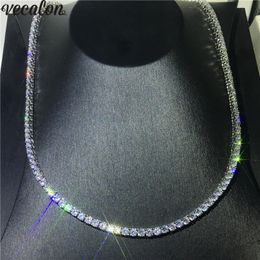 Vecalon Luxury Tennis Necklace White Gold Filled Full 4mm 5A cz Party Wedding necklaces for Women men Hiphop Jewelry Gift