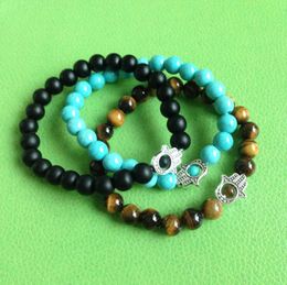 SN0558 Hamsa Bracelet men Tiger eye Turquoise Matte Black Onyx Stone Bracelets Yoga Jewellery men stone bracelet
