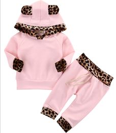 -Baby Girl Stylistes Pantalons Leopard todder filles à capuche manches longues 2pcs Ensembles fille Tenues Rose Vêtements bébé DW4433