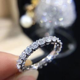 choucong Eternity 925 sterling Silver Finger ring 4mm Sona Diamond Engagement Wedding Band Rings For Women men Jewellery