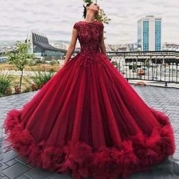 Red Ball Gown Prom Dresses Dubai African Appliques Ruffles Plus Size Formal Evening Dress Quinceanera Tulle Pageant Gowns