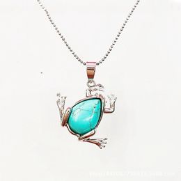 qimoshi Natural stone frog necklace pendant 12 pieces unisex mixed Colour birthday adult gift cute simple necklace wholesale