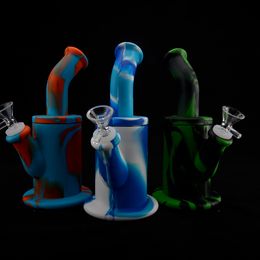 Silicone Water Pipe 8.5 inch Glass Bong Oil Rigs With Mixed Colors Food Grade Silicone bongs