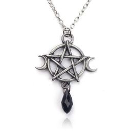 Supernatural Pentagram Moon Necklace Black Crystal Pendant Witch Protection Star Amulet For Women Charm Jewellery Accessories Gift wl1114