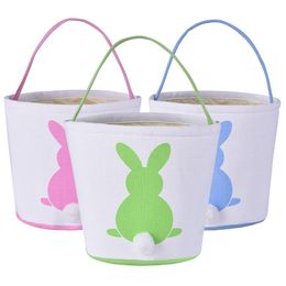 Easter Bunny Bucket Bag Personalized Bunny Tote Bags Canvas Easter Gift Bag Easter Basket With Rabbit Tail LX1466