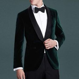 Customize Green Velvet Groom Tuxedos Black Lapel Groomsmen Wedding Dress Autumn Winter Style Men Formal Party Prom Suit(Jacket+Pants+Tie)887