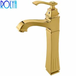 Rolya New Single Hole Lavatory Faucet Tall Bathroom Sink Mixer Taps Solid Brass Luxurious Rose Gold/ORB/Golden
