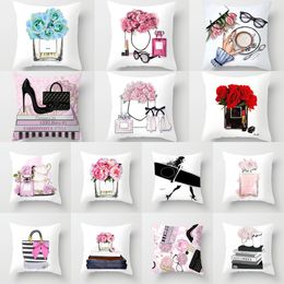 flower cushions Canada - New Hand Painted Flowers Perfume Bottles Cushion Cover Polyester Cotton 45X45CM Pillowcase Home Decorative Throw Pillow Covers