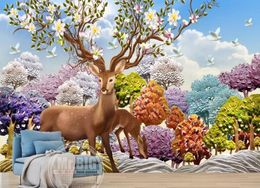 Custom Mural Wallpaper 3D Soft Nordic 3D Embossed Dream Forest Deer Sofa Luxury Wall Paper Hotel Living Room TV Backdrop Murales De Pared 3D