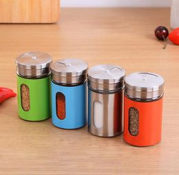 Many Colors Powder Coated Stainless Steel Cover Glass Salt Pepper Shaker with Adjustable Lid on Promotion SN4103