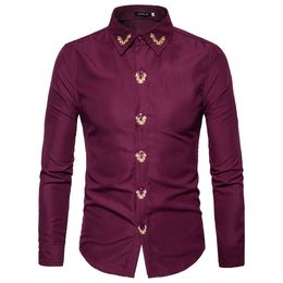 Brand 2018 Fashion Male Shirt Long-Sleeves Tops Embroidered Casual High Quailty Mens Dress Shirts Slim Men Shirt XXL