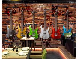 3D Custom wall papers home decor photo wallpaper European and American retro electric guitar brick wall bar KTV mural background wall