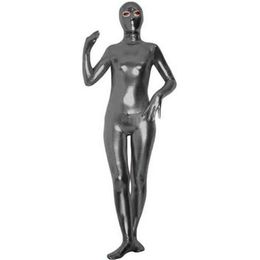 Plus Size 6XL Metallic Masked Catsuit Sexy Women Second Skin Zentai Full Body Open Eyes Costume Classic Cosplay Party Unitard
