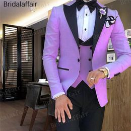 Gwenhwyfar Custom Made Violet Peaked Lapel Men's Suits Set Big Size Wedding Prom Groom Tuxedo 3 Pieces Suit (Jacket+Pants+Vest)