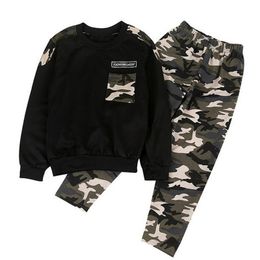 4 5 6 7 8 9 10 11 12 Year Boys Clothes Long Sleeve Shirts Pants Children Clothing Set Spring Autumn Camouflage Kids Suits T191226